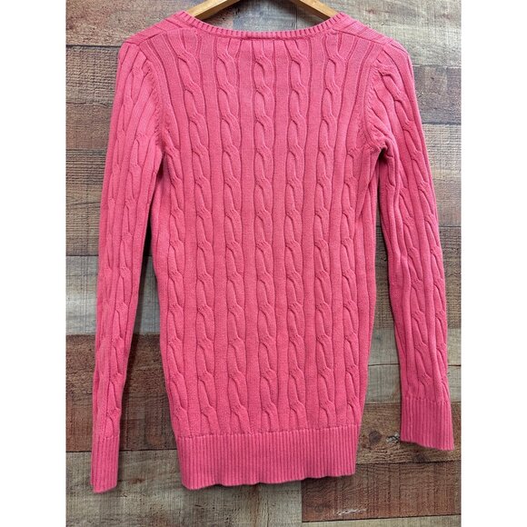 Lacoste Womens Cable Knit V-Neck Sweater Pink Size 38 US 8 - Picture 5 of 8